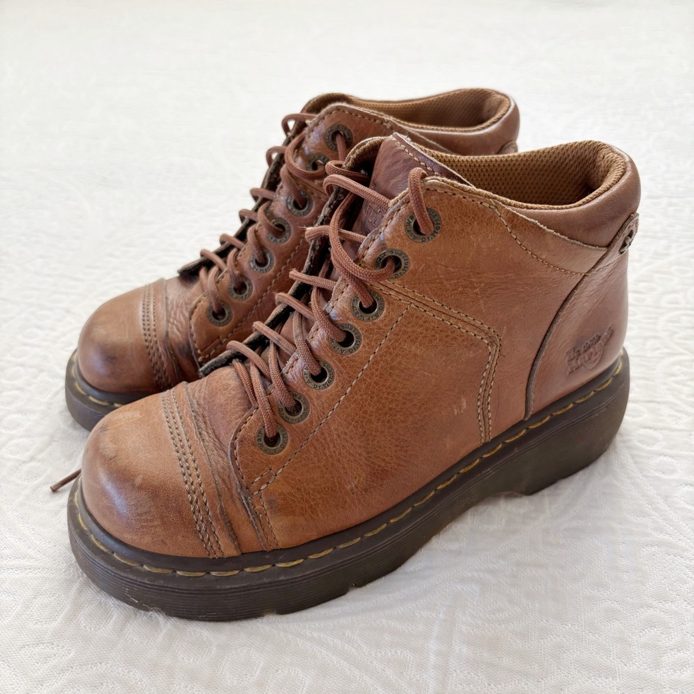 Vintage Dr. Martens Yolanda Chunky Y2K‎ Ankle Boots, Brown Leather (US 7 / UK 5)